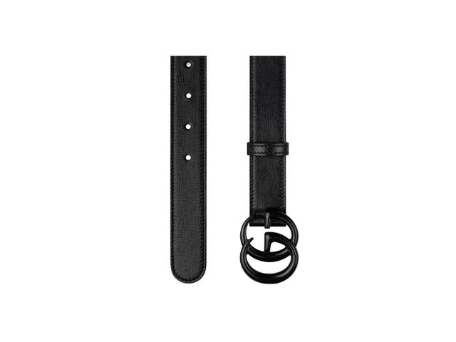 Gucci Gucci GG Marmont Thin Belt 30MM In Black Leather With Double G Buckle Black Brass Hardware Ceramic Effect Finishing - view 2