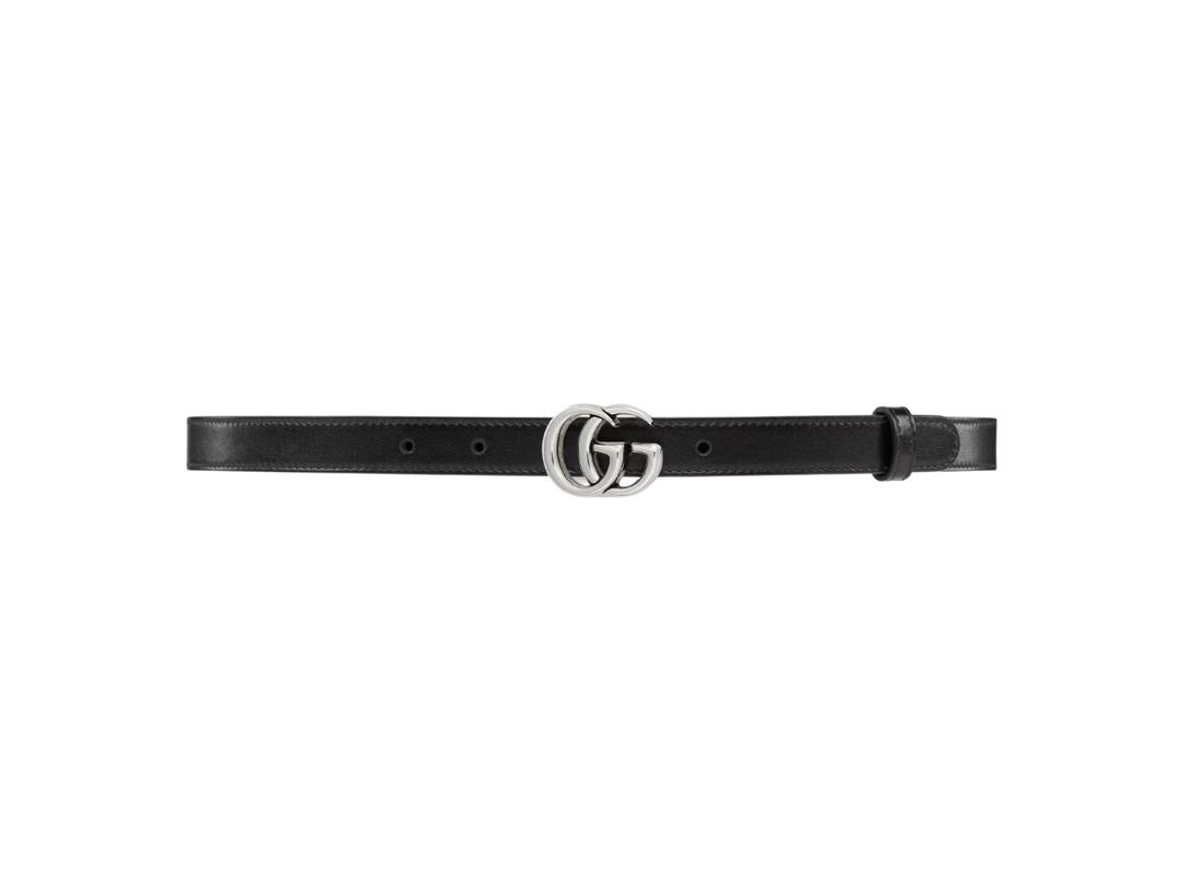 Gucci Gucci GG Marmont Thin Belt 20MM In Black Leather With Double G Buckle Antique Palladium-Toned Hardware