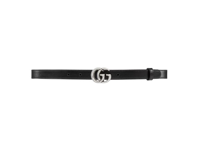 Gucci Gucci GG Marmont Thin Belt 20MM In Black Leather With Double G Buckle Antique Palladium-Toned Hardware - view 1