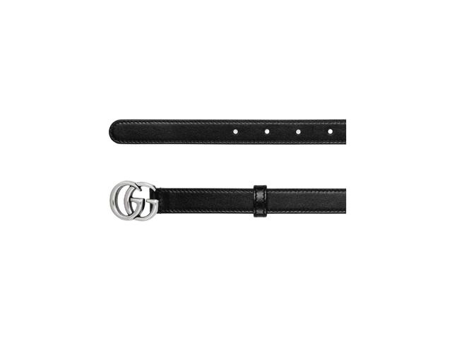Gucci Gucci GG Marmont Thin Belt 20MM In Black Leather With Double G Buckle Antique Palladium-Toned Hardware - view 2