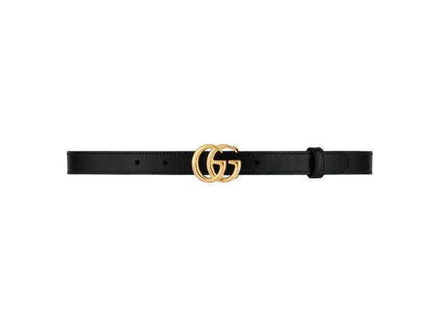 Gucci Gucci GG Marmont Thin Leather Belt With Shiny Buckle 20MM In Black Leather With Double G Buckle Shiny Gold-Toned Hardware - view 1