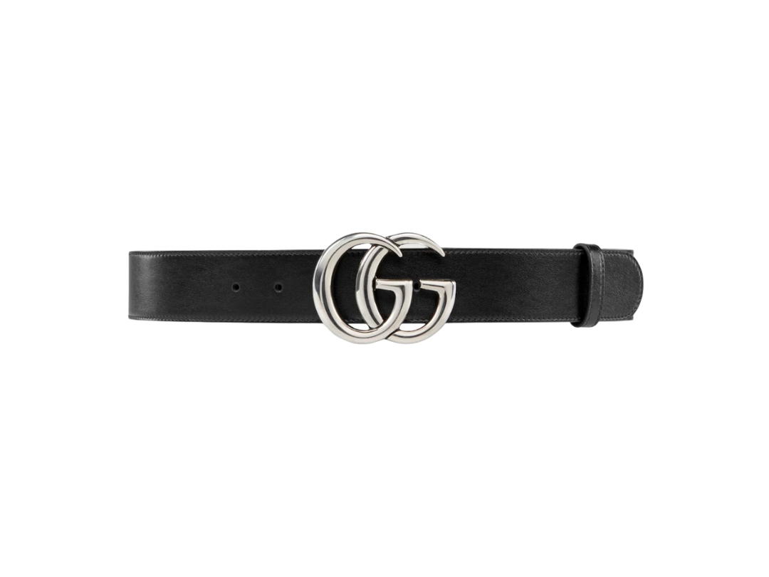 Gucci Gucci GG Marmont Wide Belt In Black Leather Antique Palladium-Toned Hardware