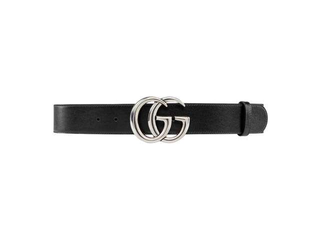 Gucci Gucci GG Marmont Wide Belt In Black Leather Antique Palladium-Toned Hardware - view 1