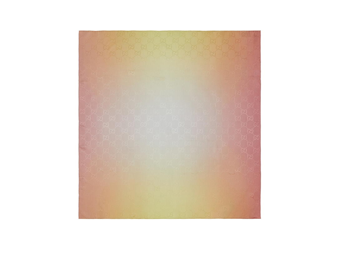 Gucci Gucci GG Silk Jacquard Scarf In Pink-Yellow Ombré Effect Print Silk Jacquard