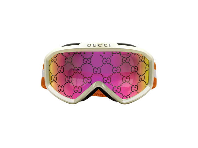 Gucci Gucci GG Ski Mask In Shiny Solid Ivory Injected Frame With Orange And White Web Temple Strap And Brown And Pink Guccissima Lens - view 1