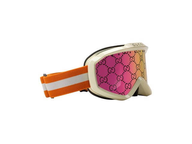 Gucci Gucci GG Ski Mask In Shiny Solid Ivory Injected Frame With Orange And White Web Temple Strap And Brown And Pink Guccissima Lens - view 2
