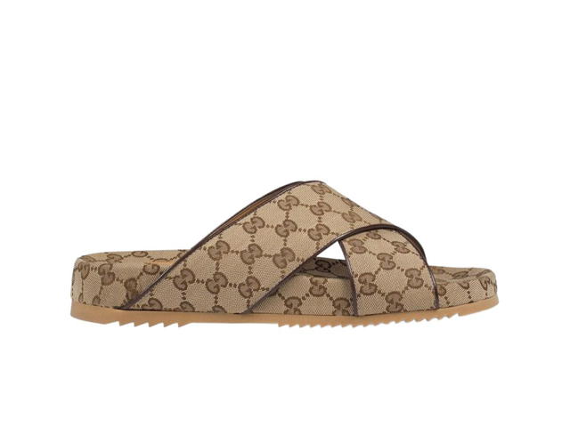 Gucci Gucci GG Slide Sandal In Beige And Ebony Supreme Canvas - view 1