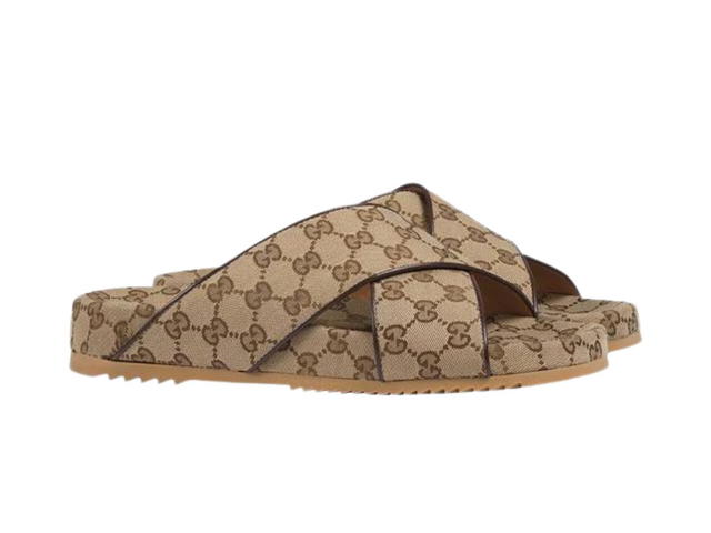 Gucci Gucci GG Slide Sandal In Beige And Ebony Supreme Canvas - view 2