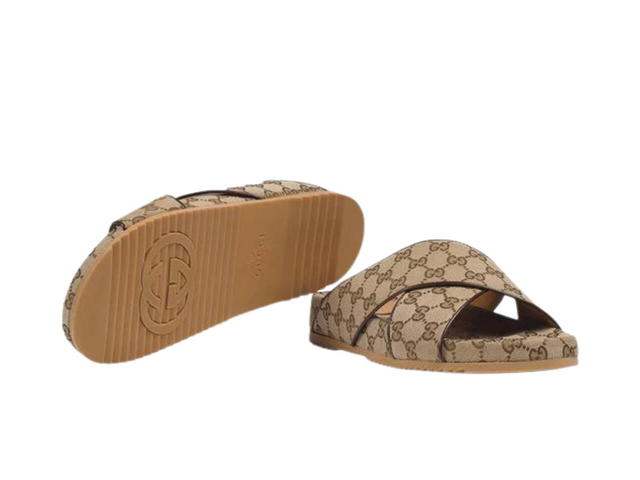 Gucci Gucci GG Slide Sandal In Beige And Ebony Supreme Canvas - view 3