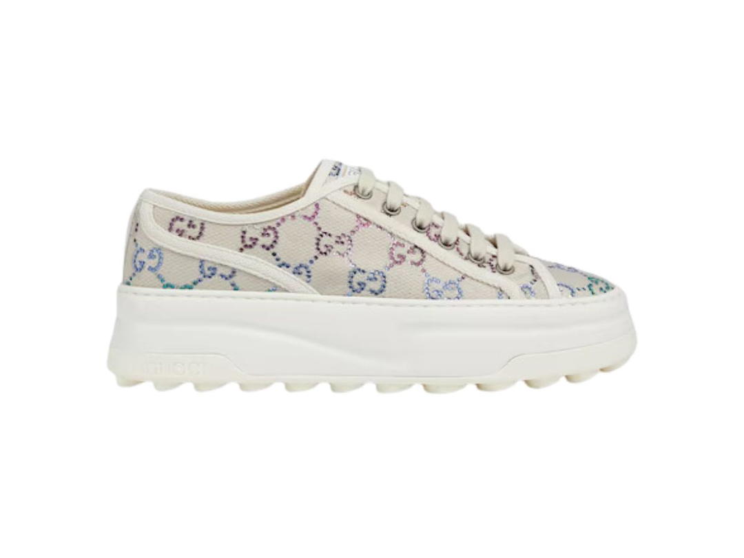 Gucci Gucci GG Sneaker In Off White Canvas With GG Lamé With Crystals (W)