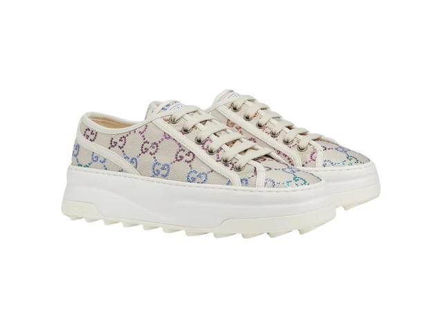 Gucci Gucci GG Sneaker In Off White Canvas With GG Lamé With Crystals (W) - view 2