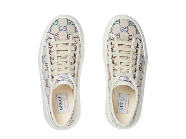 Gucci Gucci GG Sneaker In Off White Canvas With GG Lamé With Crystals (W) - view 4