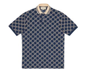 Buy Gucci GG Stretch Cotton Polo In Dark Blue GG Stretch Cotton With Off-White And Dark Blue Striped Collar at Sasom – Authentic and Ready to Ship