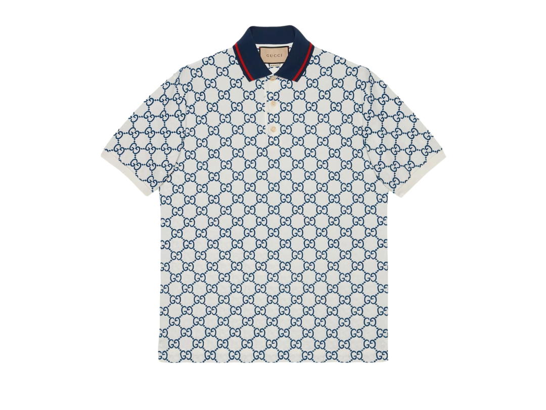 Gucci Gucci GG Stretch Cotton Polo White And Blue
