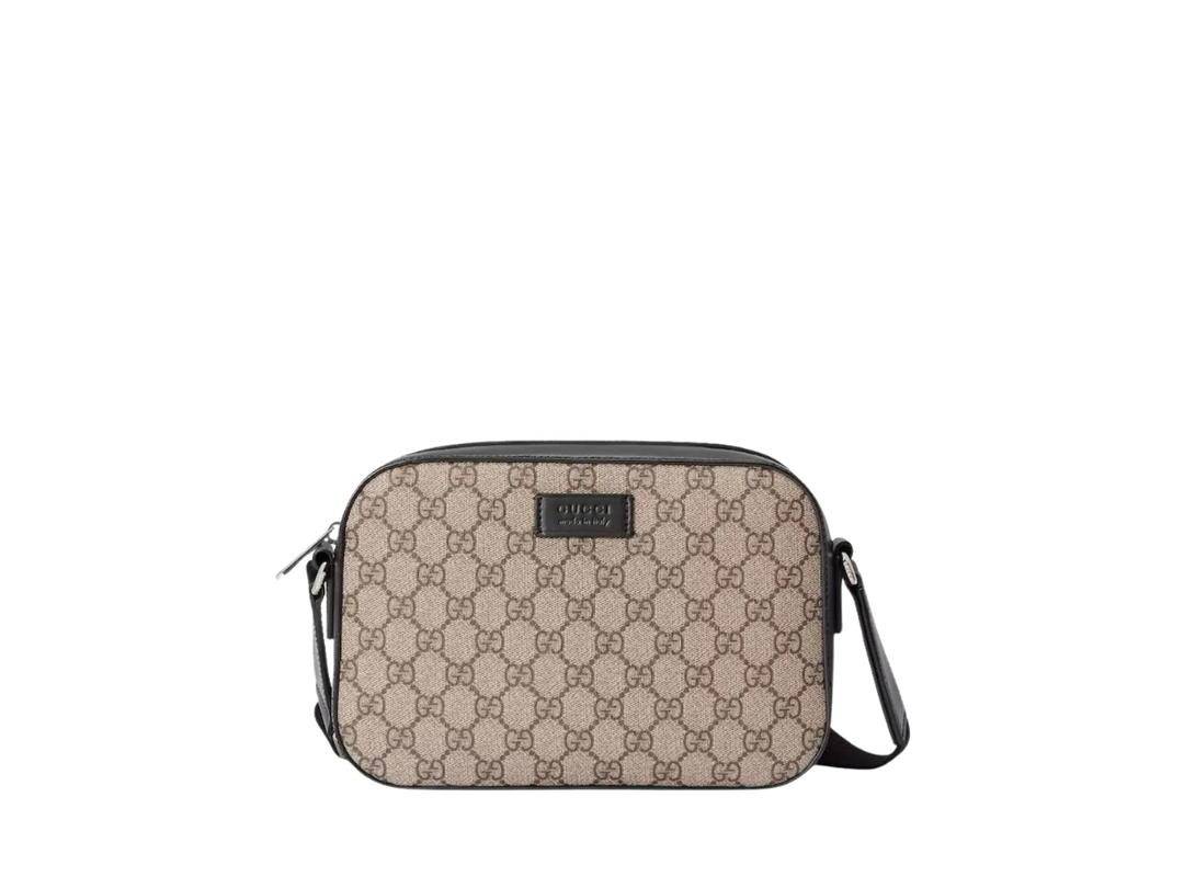 Gucci Gucci GG Supreme Messenger Bag In Supreme Canvas And Black Leather With Silver-Toned Hardware Beige