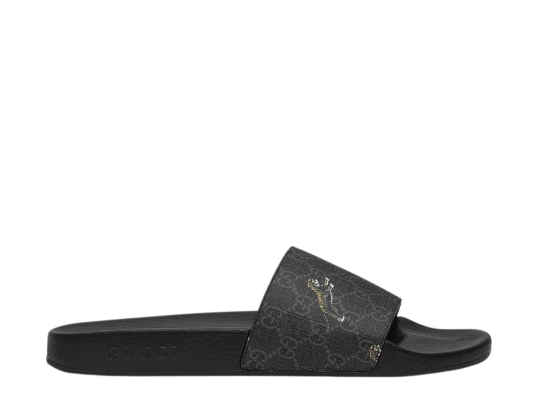 Gucci Gucci GG Supreme Slide In Canvas Tiger Printed With Rubber Sole Black