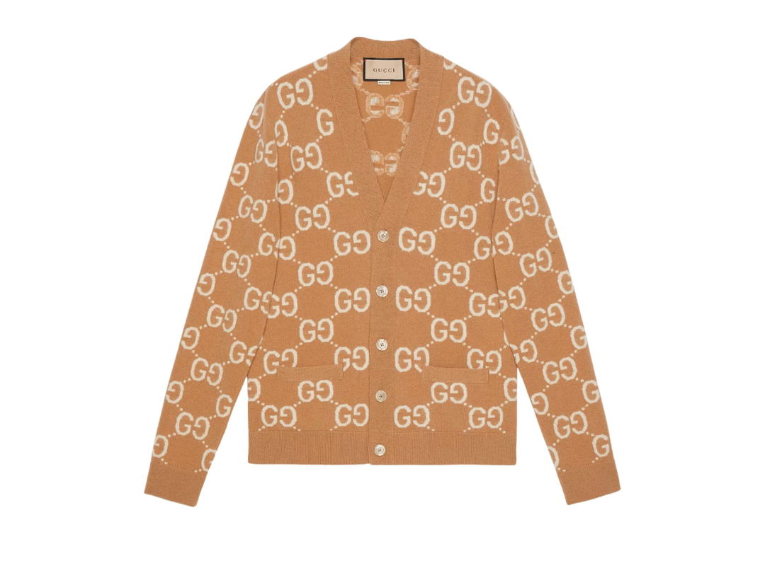 Gucci Gucci GG Wool Jacquard Cardigan Camel and Ivory