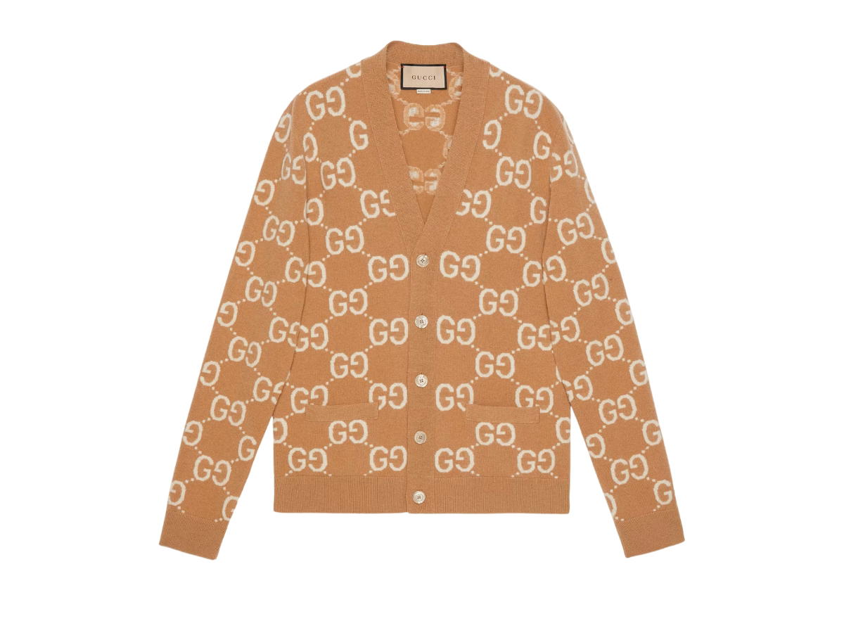 Gucci Gucci GG Wool Jacquard Cardigan Camel and Ivory