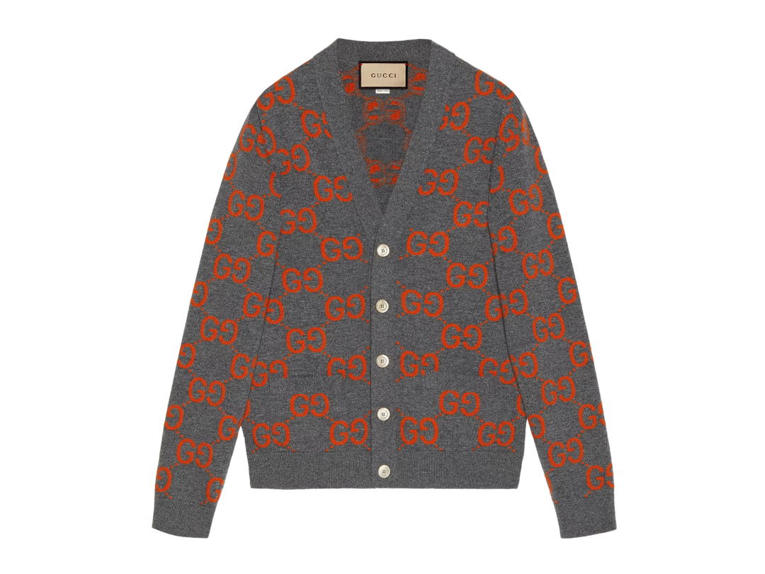 Gucci Gucci GG Wool Jacquard Cardigan Grey and Orange