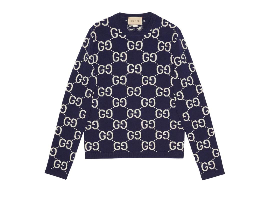 Gucci Gucci GG Wool Jacquard Jumper Blue and Ivory