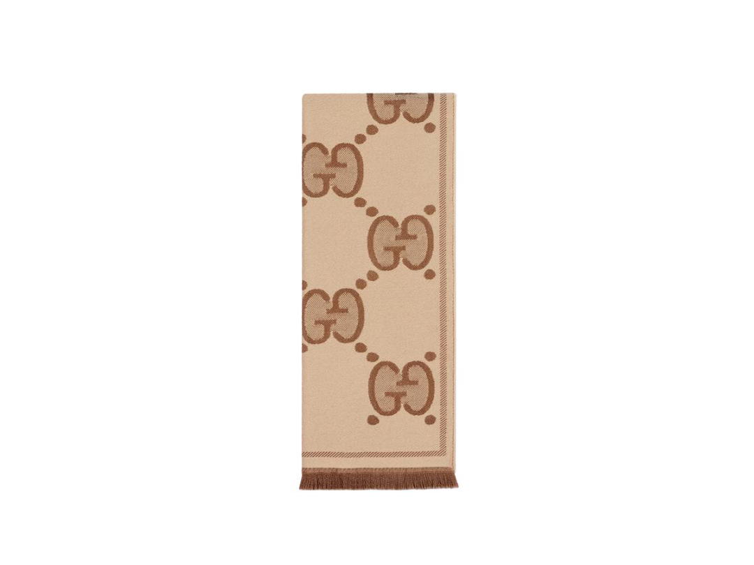 Gucci Gucci GG Wool Jacquard Scarf In Beige And Brown GG Organic Wool Jacquard