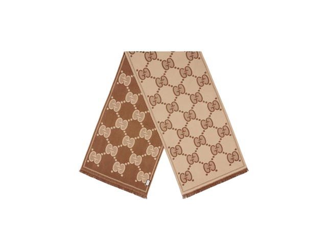 Gucci Gucci GG Wool Jacquard Scarf In Beige And Brown GG Organic Wool Jacquard - view 2