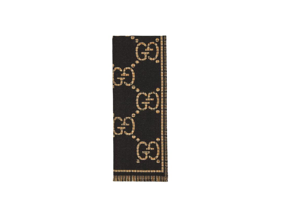 Gucci Gucci GG Wool Scarf In Black And Beige GG Wool