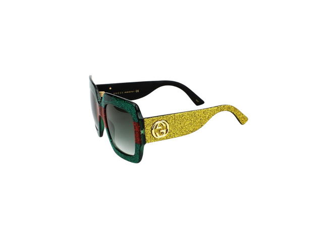 Gucci Gucci GG0102S Sunglasses In Green Metal Plastic Frame With Grey-Black Lens - view 5