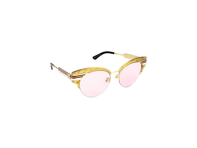 Gucci Gucci GG0283S Sunglasses In Gold Metal Plastic Frame With Pink Clear Lens - view 3