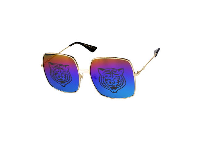 Gucci Gucci GG0414S Sunglasses In Gold Plastic Metal With Mercury Lens Tiger Print - view 1