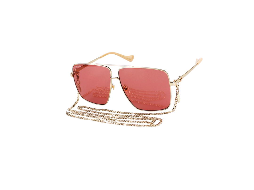 Gucci Gucci GG1087S Sunglasses In Gold Metal With Red Lens