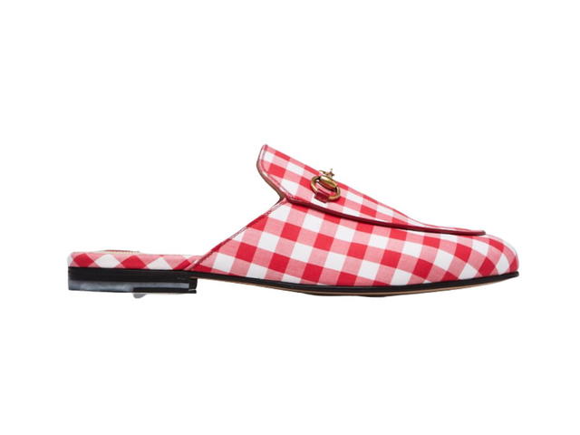 Gucci Gucci Gingham Cotton Princetown Mule Flats Red White - view 1