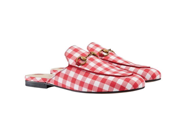 Gucci Gucci Gingham Cotton Princetown Mule Flats Red White - view 2