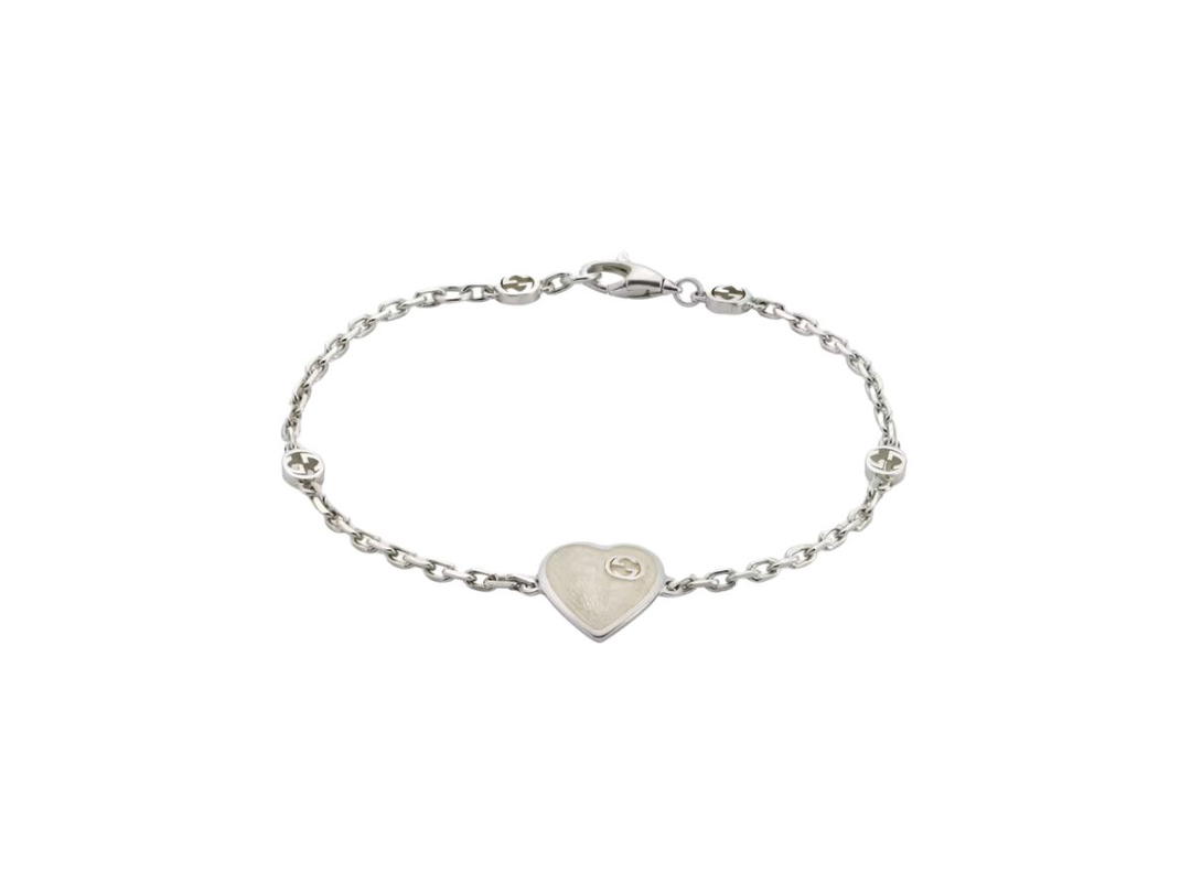 Gucci Gucci Heart Bracelet With Interlocking G In Sterling Silver With Mother Of Pearl Effect Enamel
