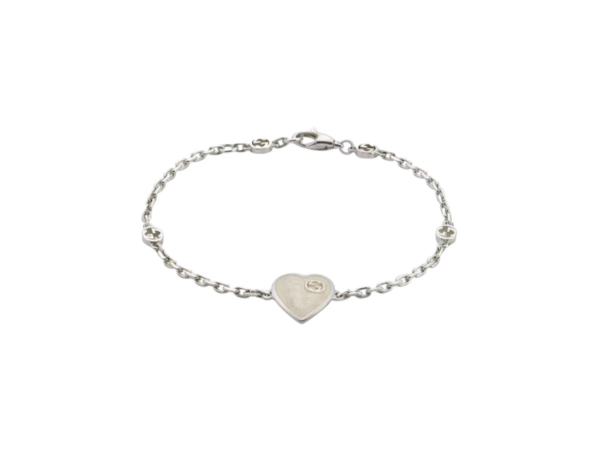 Gucci Gucci Heart Bracelet With Interlocking G In Sterling Silver With Mother Of Pearl Effect Enamel