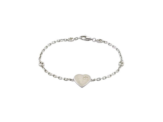Gucci Gucci Heart Bracelet With Interlocking G In Sterling Silver With Mother Of Pearl Effect Enamel - view 1