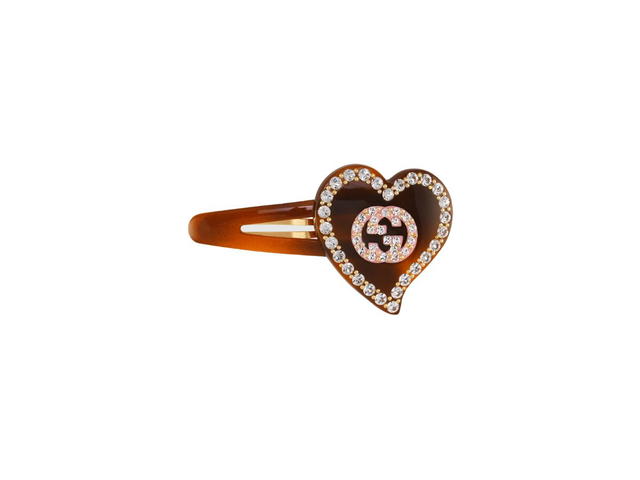 Gucci Gucci Hair Clip With GG And Heart Detail In Tortoiseshell Resin With Crystal Interlocking G - view 1