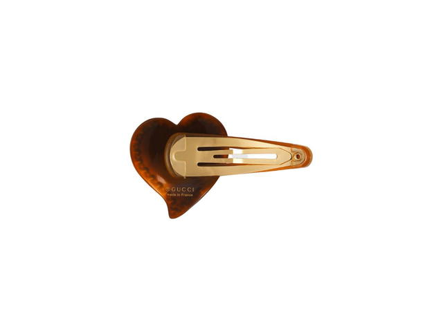 Gucci Gucci Hair Clip With GG And Heart Detail In Tortoiseshell Resin With Crystal Interlocking G - view 2