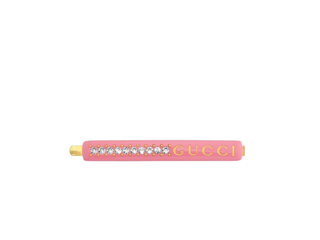 Gucci Gucci Hair Slide With Crystals In Pink Resin-Crystal Trim With Gold-toned Metal Base