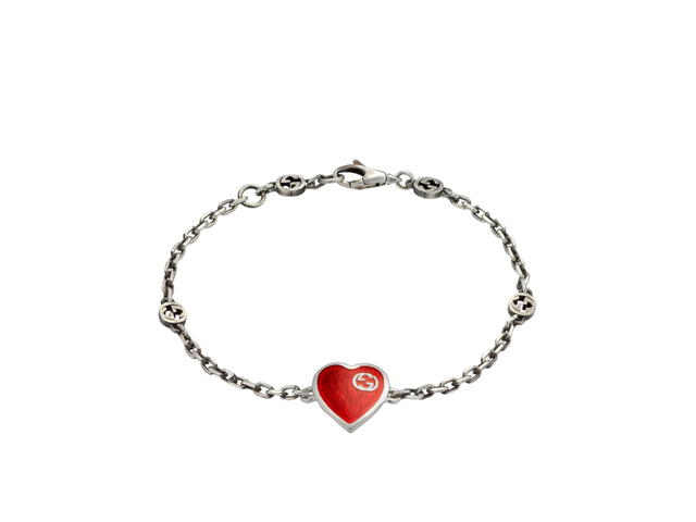 Gucci Gucci Heart Bracelet With Interlocking G In Red Enamel-Interlocking G With Semi-Shiny Finish 925 Sterling Silver - view 1