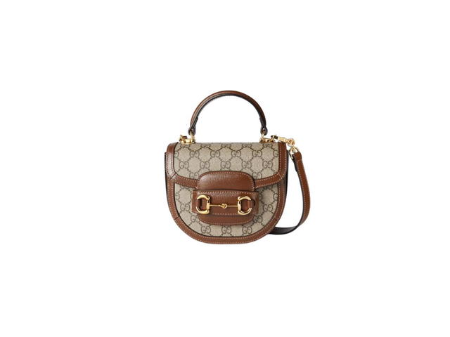 Gucci Gucci Horsebit 1955 Mini Top Handle Bag In Beige And Ebony GG Supreme Canvas With Light Gold-Toned Hardware - view 1