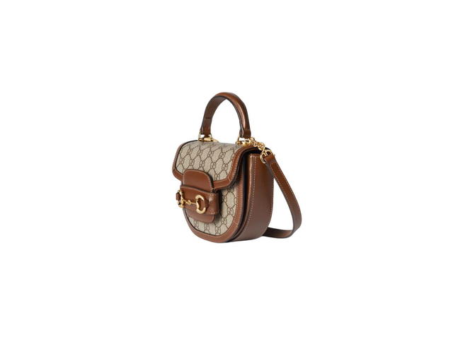 Gucci Gucci Horsebit 1955 Mini Top Handle Bag In Beige And Ebony GG Supreme Canvas With Light Gold-Toned Hardware - view 2