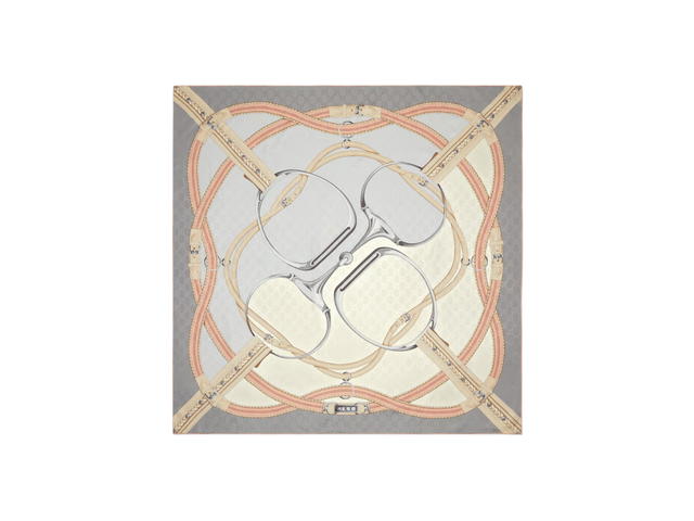 Gucci Gucci Horsebit Print Silk Scarf In Light Grey And Pink GG Silk Jacquard - view 1