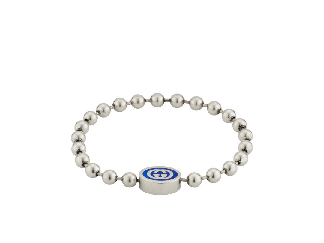 Gucci Gucci Interlocking G Boule Chain Bracelet In Single Boule Chain 925 Sterling Silver-Blue Enamel