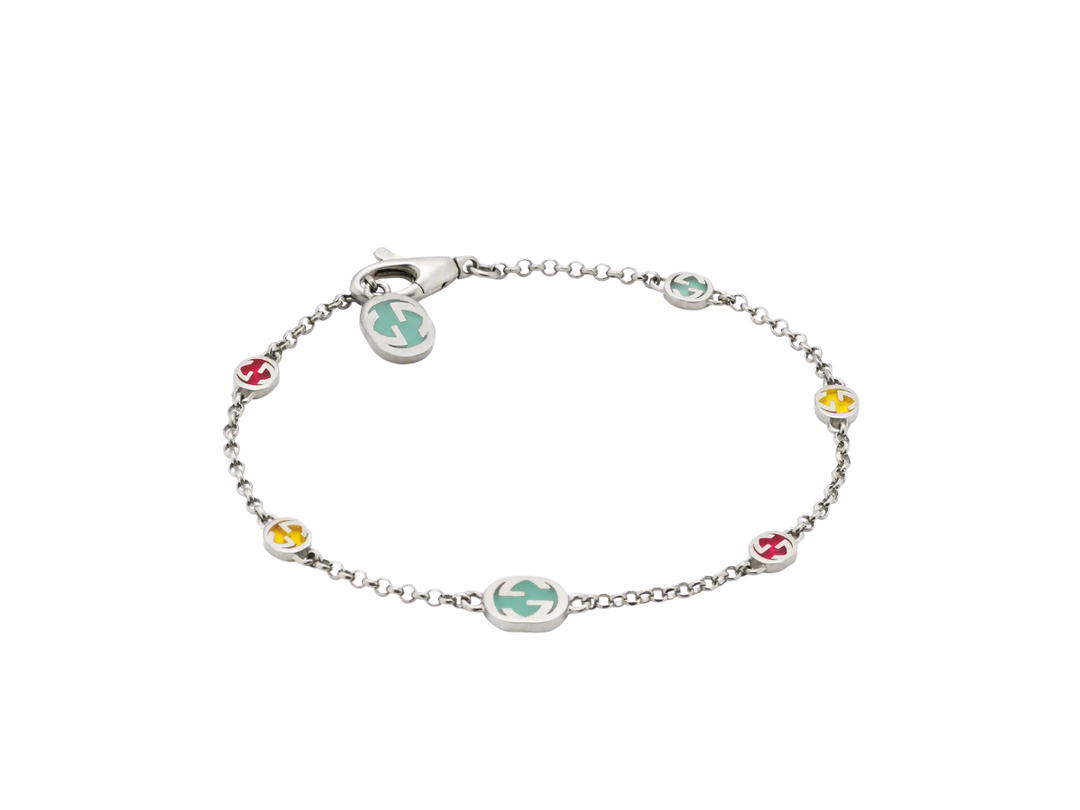 Gucci Gucci Interlocking G Bracelet In Sterling Silver With Multicolour Enamel