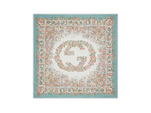 Gucci Gucci Interlocking G Floral Print Silk Carré In Acquamarine-Pink Print Silk Twill - view 1