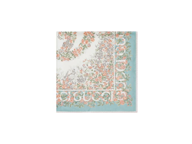 Gucci Gucci Interlocking G Floral Print Silk Carré In Acquamarine-Pink Print Silk Twill - view 2