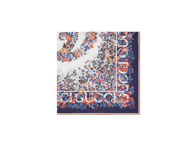 Gucci Gucci Interlocking G Floral Print Silk Carré In Navy-Red Print Silk - view 2
