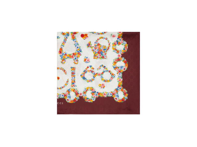 Gucci Gucci Interlocking G Floral Silk Carré In White-Bordeaux Print Silk - view 2
