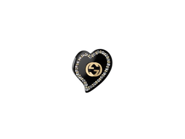 Gucci Gucci Interlocking G Heart Hair Clip In Black Resin With Heart Crystal Trim With Yellow Interlocking G - view 1
